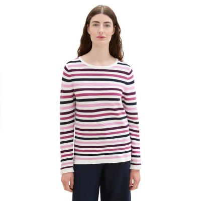 блуза,дамски,пуловери,дамски,плетени,дрехи,tom,tailor,new,ottoman,sweater,berry,knit,stripe,design,(pink)