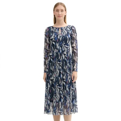 рокля,дамски,поли,и,рокли,tom,tailor,printed,mesh,long,sleeve,midi,dress,blue