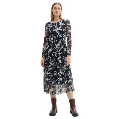 рокля,дамски,поли,и,рокли,tom,tailor,printed,mesh,long,sleeve,long,dress,blue