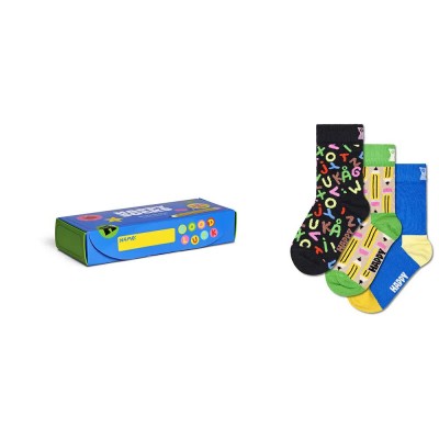 чорапи,детски,чорапи,happy,socks,back,to,school,gift,set,crew,socks,3,pairs,multicolor,(blue)