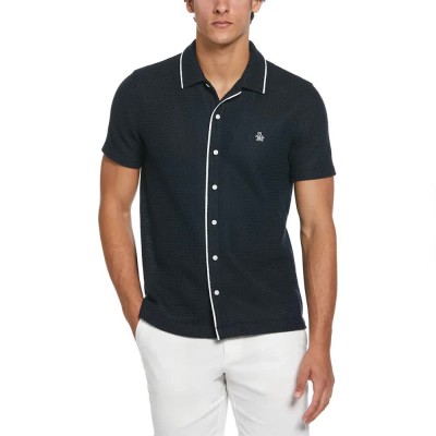 риза,с,къс,ръкав,мъжки,ризи,original,penguin,button,front,textured,earl,short,sleeve,shirt,dark,sapphire,(blue)
