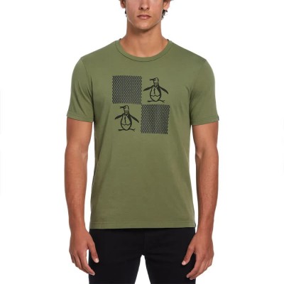 тениска,мъжки,тениски,original,penguin,graphic,flocked,checkboard,pete,short,sleeve,t,shirt,elm,green,(green)