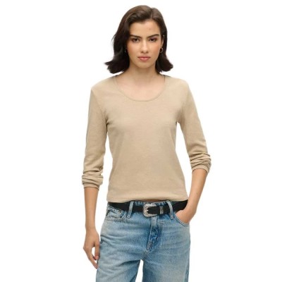 тениска,дамски,тениски,superdry,fine,rib,scoop,long,sleeve,t,shirt,brown,(crockery,brown,marl)