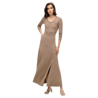 рокля,дамски,поли,и,рокли,superdry,henley,3,4,sleeve,midi,dress,brown