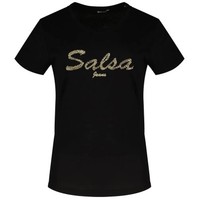 тениска,дамски,тениски,salsa,jeans,lurex,embroidery,branding,short,sleeve,t,shirt,black
