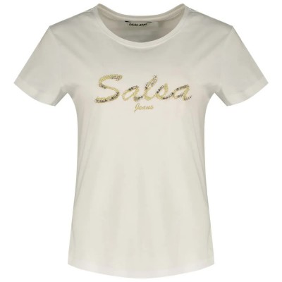 тениска,дамски,тениски,salsa,jeans,lurex,embroidery,branding,short,sleeve,t,shirt,white,(white)