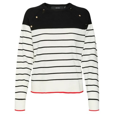 блуза,дамски,пуловери,дамски,плетени,дрехи,vero,moda,alma,sweater,white,(snow,white,stripes,black,w.,fiery,red,contrast)