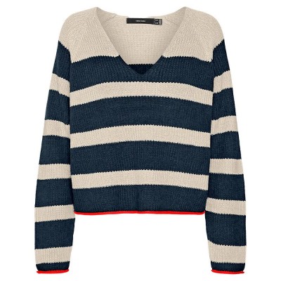 сако,дамски,пуловери,дамски,плетени,дрехи,vero,moda,fabulous,v,neck,sweater,white,blue,(navy,blazer,stripes,w.,birch,fiery,red,contrast)