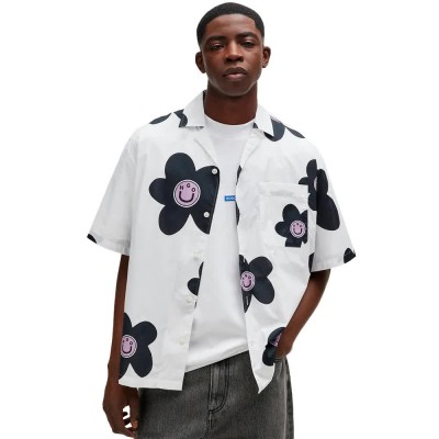риза,с,къс,ръкав,мъжки,ризи,hugo,eligino,01,blue,short,sleeve,shirt,white,aop,flower,(white)
