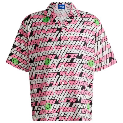 риза,с,къс,ръкав,дамски,ризи,мъжки,ризи,hugo,eligino,01,short,sleeve,shirt,multicolor,(black)