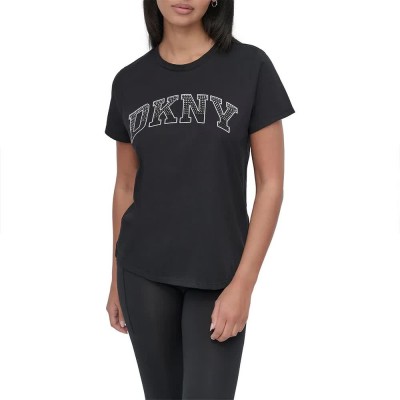 тениска,дамски,тениски,dkny,arched,varsity,rhinestone,ombre,short,sleeve,t,shirt,black