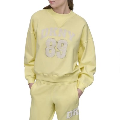 блуза,дамски,блузи,dkny,distressed,rhinestone,logo,sweatshirt,yellow