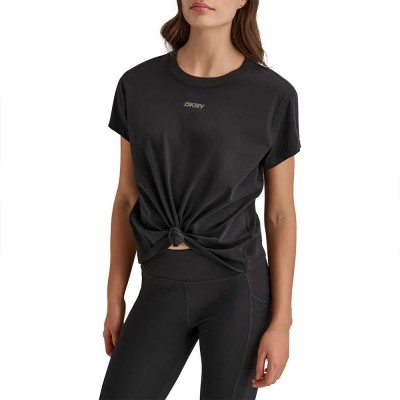 тениска,дамски,тениски,dkny,mini,stud,logo,knot,front,short,sleeve,t,shirt,black