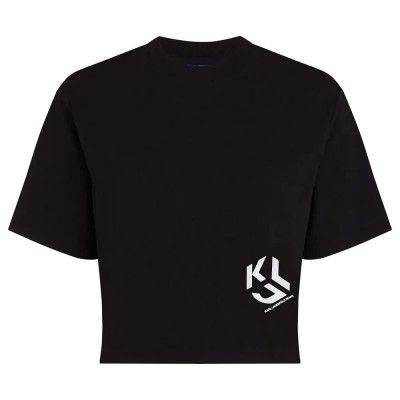 тениска,дамски,тениски,karl,lagerfeld,reg,cropped,monogram,short,sleeve,t,shirt,black,(black)