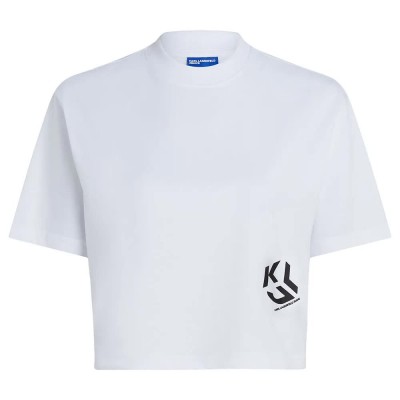 тениска,дамски,тениски,karl,lagerfeld,reg,cropped,monogram,short,sleeve,t,shirt,white