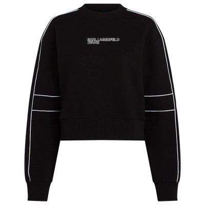 блуза,дамски,блузи,karl,lagerfeld,relaxed,crop,piping,sweatshirt,black