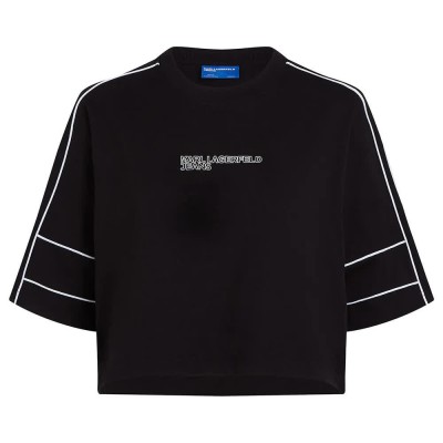тениска,дамски,тениски,karl,lagerfeld,relaxed,cropped,piping,short,sleeve,t,shirt,black