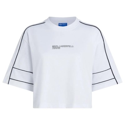 тениска,дамски,тениски,karl,lagerfeld,relaxed,cropped,piping,short,sleeve,t,shirt,white