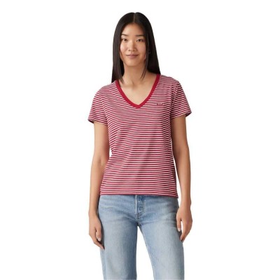 тениска,дамски,тениски,levi´s,®,perfect,short,sleeve,v,neck,t,shirt,indigo,stripe,scarle,(pink)