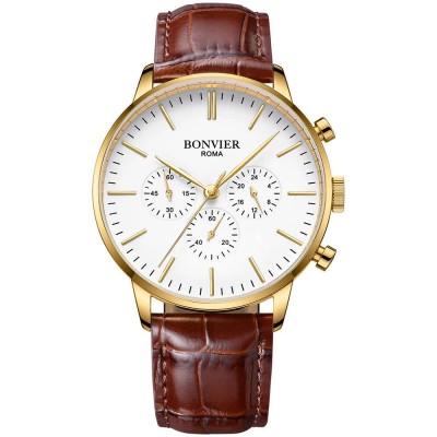часовник,часовници,bonvier,chrono,bv043,watch,golden