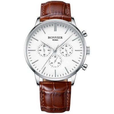 часовник,часовници,bonvier,chronograph,bv053,watch,brown