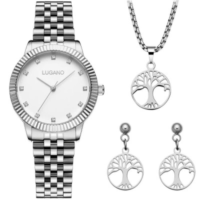 часовник,часовници,lugano,elegans,gift,set,l0093,woman,watch,silver