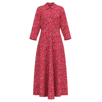 рокля,дамски,поли,и,рокли,yas,savanna,3,4,sleeve,long,dress,cyclamen,polly,print,(pink)