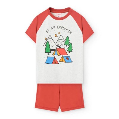 пижама,детски,пижами,boboli,knit,short,sleeve,pyjama,clay,(white)