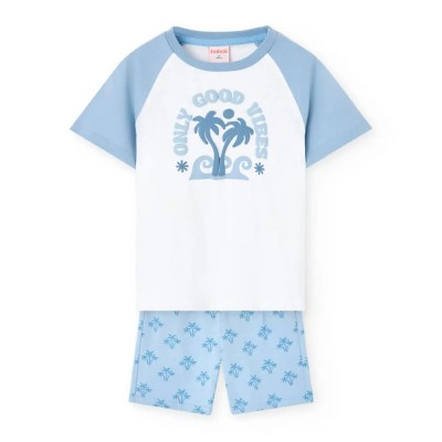 пижама,детски,пижами,boboli,knit,short,sleeve,pyjama,palm,trees,print,(white)
