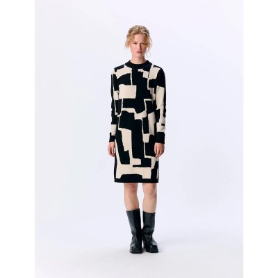 рокля,дамски,поли,и,рокли,object,ray,aop,long,sleeve,dress,black,(black,sandshell,graphic,blocking)