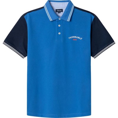 мъжки,блузи,с,яка,façonnable,chest,print,short,sleeve,polo,blue