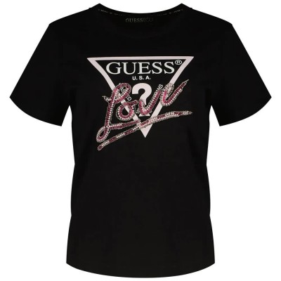 тениска,дамски,тениски,guess,cn,love,triangle,short,sleeve,t,shirt,black