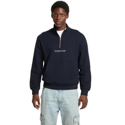 блуза,мъжки,пуловери,guess,jeans,gj,reg,embro,half,zip,sweatshirt,blue