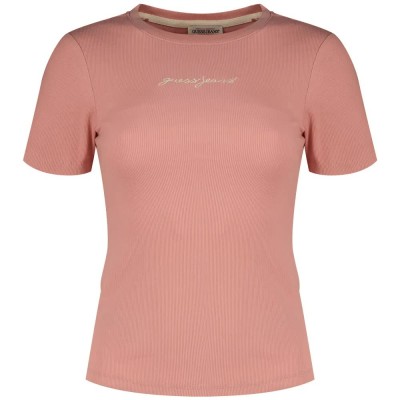 тениска,дамски,тениски,guess,jeans,gj,sl,cn,embro,slim,rib,short,sleeve,t,shirt,slight,pink,(pink)