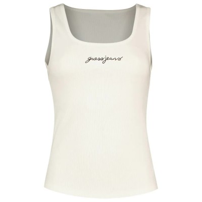 тениска,дамски,тениски,guess,jeans,gj,slim,rib,embro,sleeveless,t,shirt,pure,white,(white)