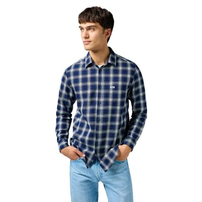 риза,с,дълъг,ръкав,мъжки,ризи,wrangler,1,pkt,long,sleeve,shirt,indigo,plaid,(blue)