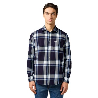 риза,с,дълъг,ръкав,мъжки,ризи,wrangler,1,pkt,long,sleeve,shirt,large,indigo,plaid,(blue)