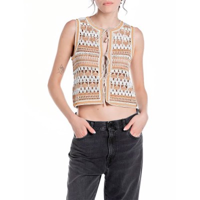 потник,дамски,пуловери,дамски,плетени,дрехи,replay,dk3862.000.g23782,knitted,vest,beige,(white,beige,natural)
