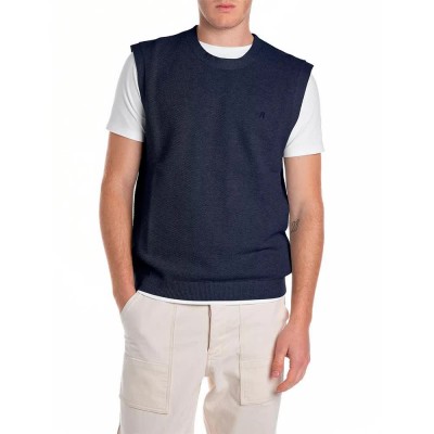потник,мъжки,пуловери,replay,uk4709.000.g23774,knitted,vest,blue,(stone,blue)