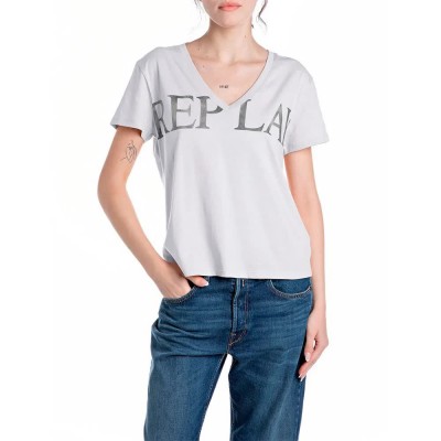 тениска,дамски,тениски,replay,w3084f.000.20994,short,sleeve,v,neck,t,shirt,natural,white,(white)