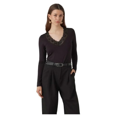 тениска,дамски,тениски,vero,moda,rosa,long,sleeve,v,neck,t,shirt,black