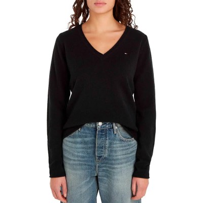 блуза,дамски,пуловери,дамски,плетени,дрехи,tommy,hilfiger,soft,v,neck,sweater,black