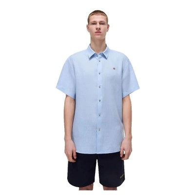 риза,с,къс,ръкав,мъжки,ризи,napapijri,linen,short,sleeve,shirt,soft,chamber,(blue)