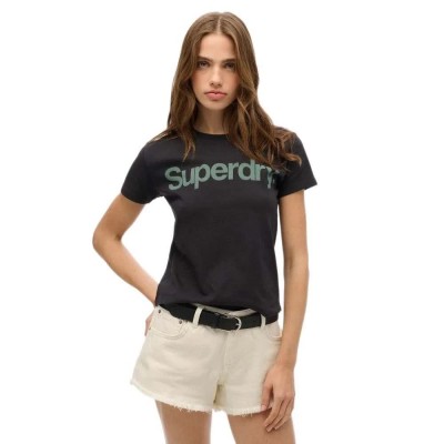 тениска,дамски,тениски,superdry,core,logo,city,fitted,short,sleeve,t,shirt,vulcan,black,(black)