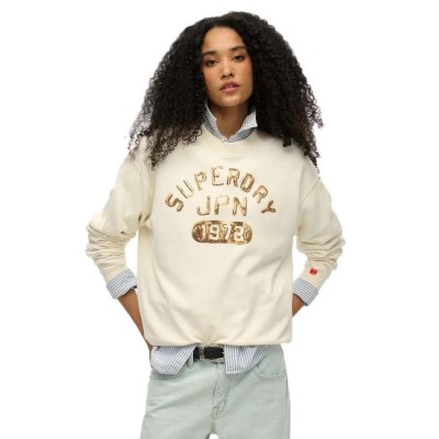 блуза,дамски,блузи,superdry,embellished,varsity,loose,sweatshirt,cream,(beige)