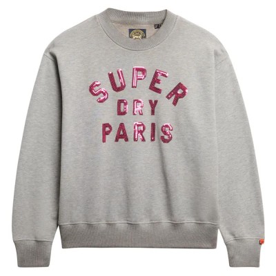 блуза,дамски,блузи,superdry,embellished,varsity,loose,sweatshirt,grey,(grey,marl)