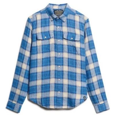 карирана,риза,мъжки,ризи,superdry,merchant,linen,check,long,sleeve,shirt,blue,ombre,check,(blue)