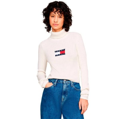 блуза,дамски,пуловери,дамски,плетени,дрехи,tommy,jeans,melange,flag,high,neck,sweater,white