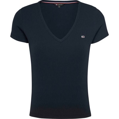 тениска,дамски,тениски,tommy,jeans,slim,essential,rib,short,sleeve,t,shirt,blue,(dark,night,navy)