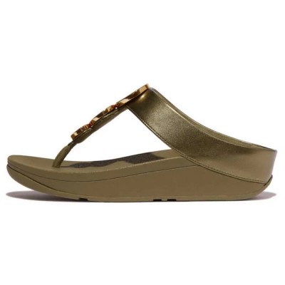 сандали,дамски,сандали,и,чехли,fitflop,halo,bead,circle,metallic,sandals,metallic,camo,green,(green,golden)
